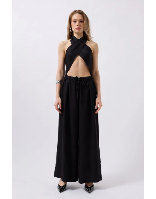 Düşük Bel Oversize Keten Pantolon