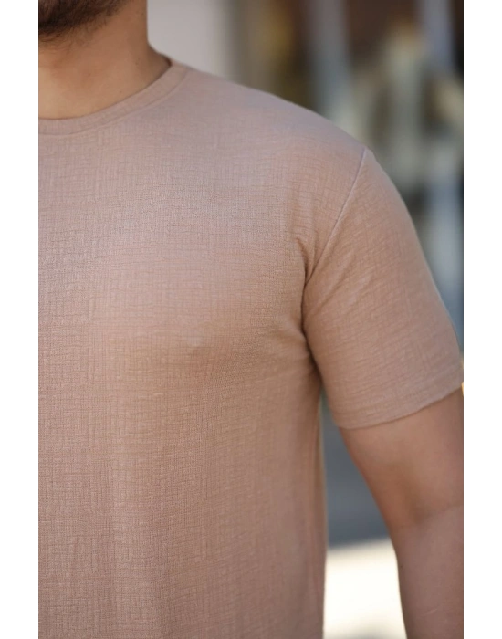 Erkek Ağaç Kabuğu Desenli Kısa Kollu T-shirt