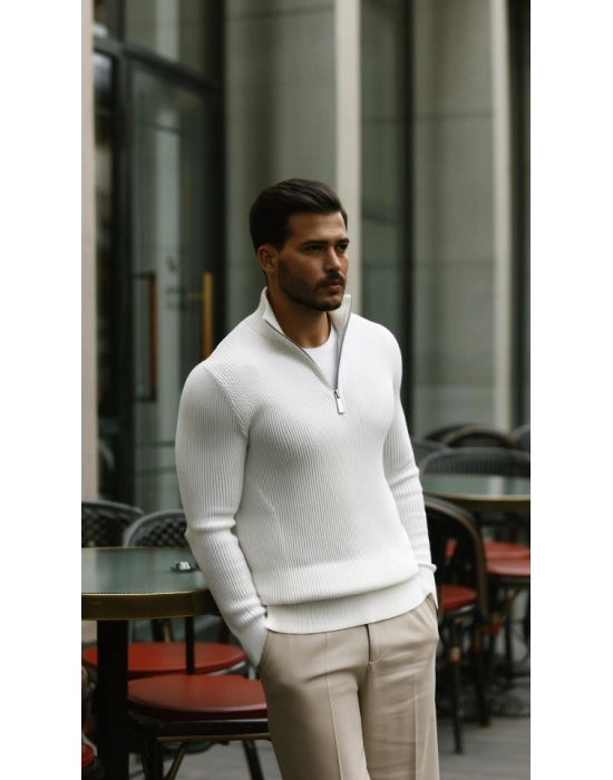 Erkek Balıkçı Zip Yaka Uzun Kollu Triko