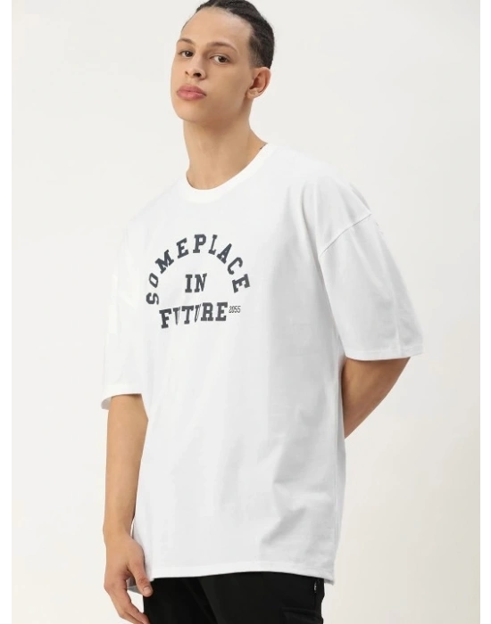 Erkek Baskılı Oversize T-shirt - Beyaz