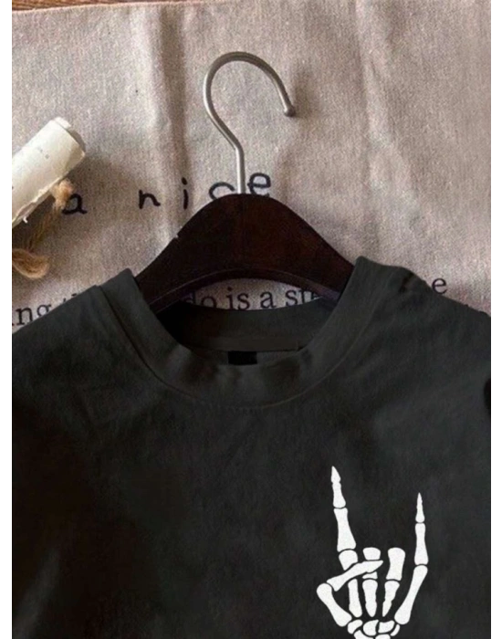 Erkek Baskılı Oversize T-shirt - Siyah