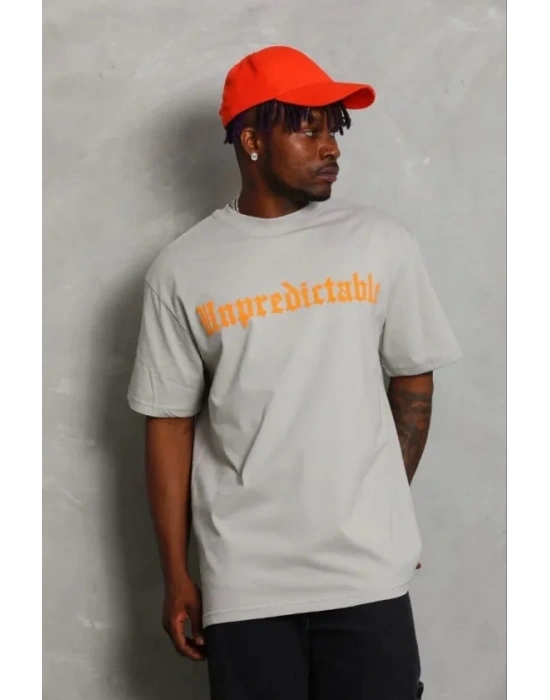 Erkek Baskılı T-Shirt Kısa Kol Bisiklet Yaka Regular Fit Rahat Kalıp Günlük Tişört - Gri