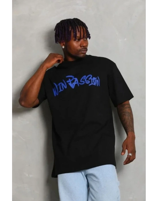 Erkek Baskılı T-Shirt Kısa Kol Bisiklet Yaka Regular Fit Rahat Kalıp Günlük Tişört - Siyah