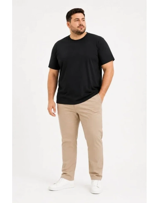 Erkek Battal Big Size Basic Tişört Bisiklet Yaka Rahat Kalıp T-Shirt - Siyah