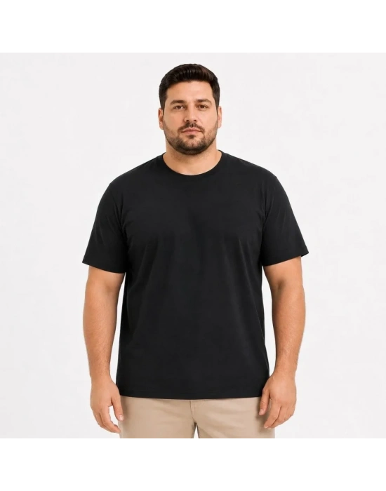 Erkek Battal Big Size Basic Tişört Bisiklet Yaka Rahat Kalıp T-Shirt - Siyah