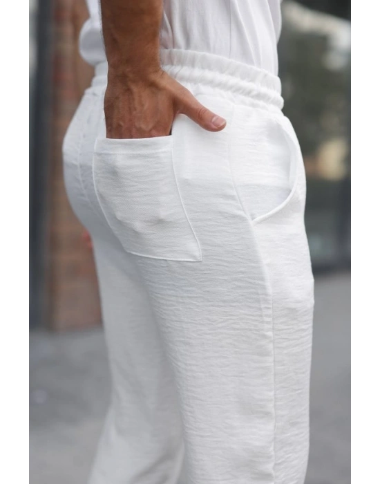 Erkek Beli Lastikli Pera Keten Pantolon