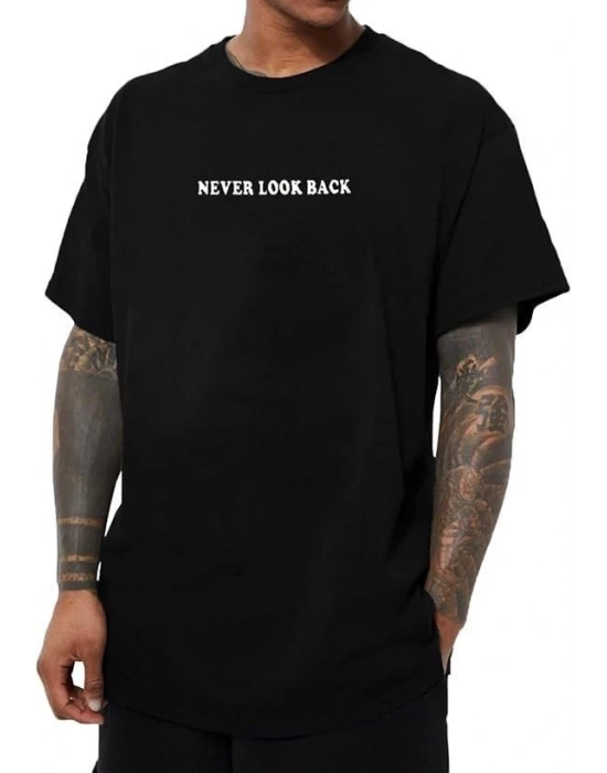 Erkek Bisiklet Yaka Kısa Kol Baskılı T-shirt - Siyah
