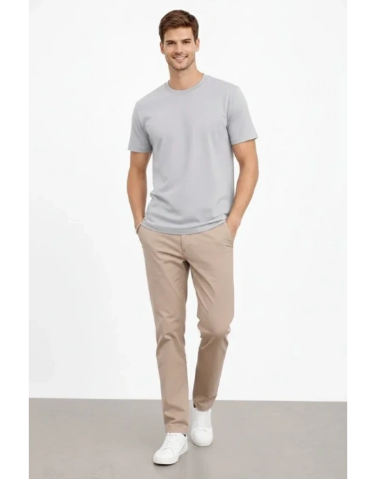 Erkek Bisiklet Yaka Tişört Regular Kalıp Basic Pamuklu Günlük Kullanım T-shirt - Gri