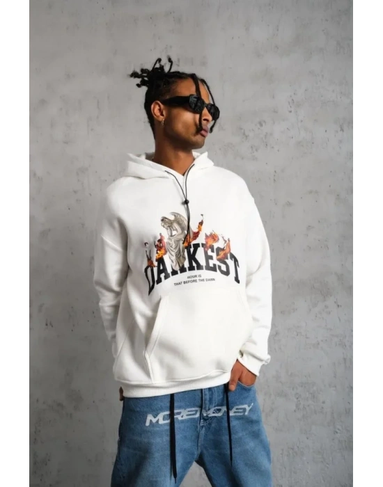 Erkek DANKES Baskılı Kapüşonlu Sweat - Beyaz