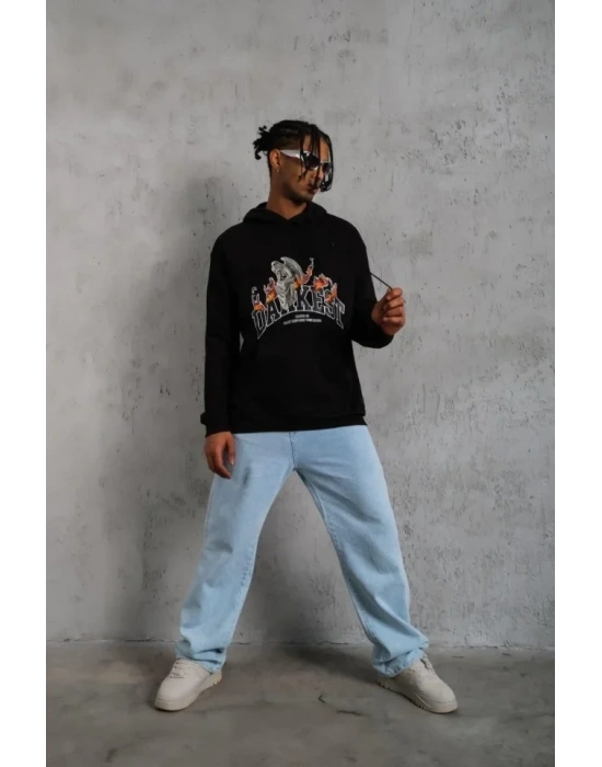 Erkek DANKES Baskılı Kapüşonlu Sweat - Siyah