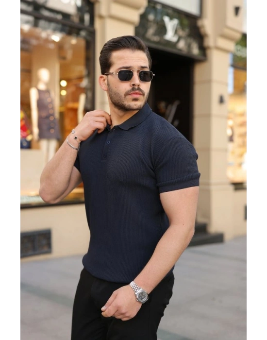 Erkek Düğmeli Yaka Kısa Kollu Triko Tişört