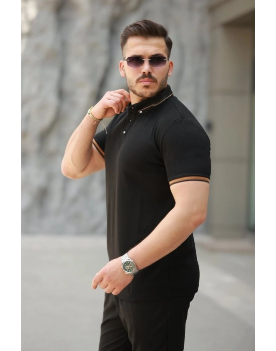 Erkek Düğmeli Yaka Waffle Kumaş Kısa Kollu Tişört