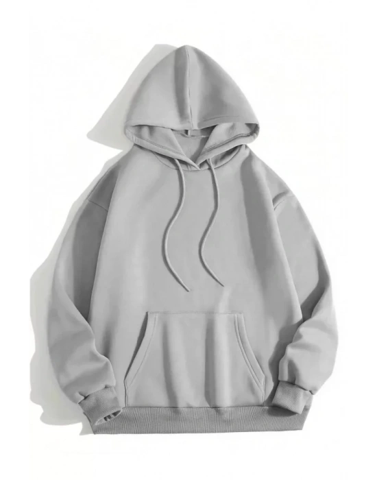 Erkek Düz Kapüşonlu Sweat - Boyalı Gri