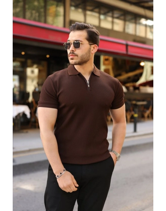 Erkek Fermuarlı Yakalı Kısa Kollu Tshirt