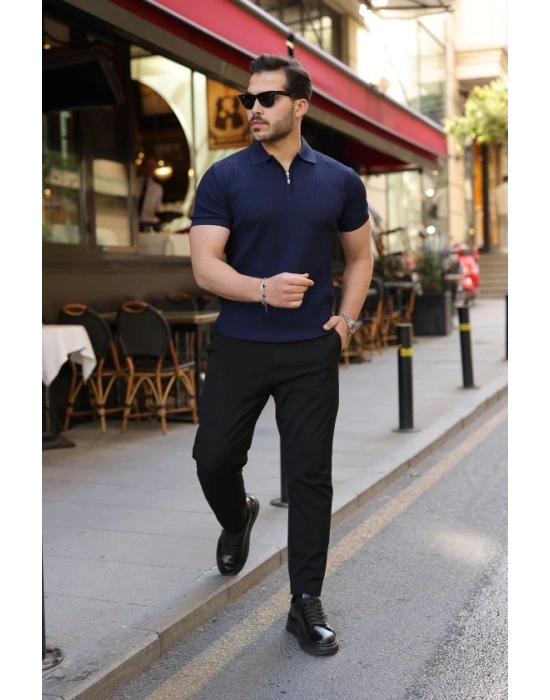Erkek Fermuarlı Yakalı Kısa Kollu Tshirt