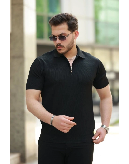 Erkek Fermuarlı Yakalı Kısa Kollu Tshirt