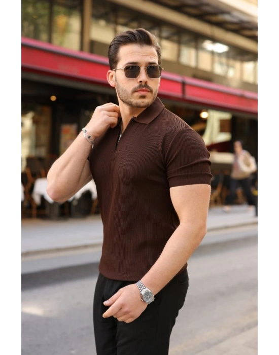 Erkek Fermuarlı Yakalı Kısa Kollu Tshirt