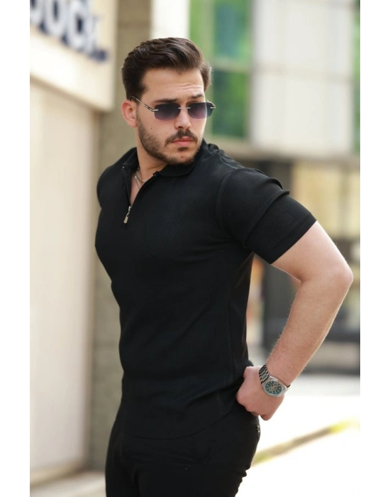 Erkek Fermuarlı Yakalı Kısa Kollu Tshirt