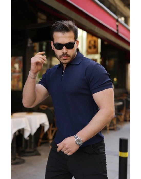 Erkek Fermuarlı Yakalı Kısa Kollu Tshirt