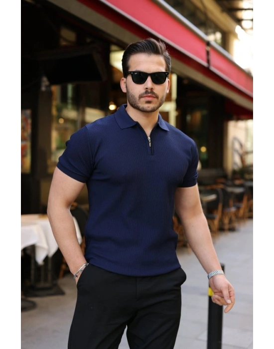 Erkek Fermuarlı Yakalı Kısa Kollu Tshirt