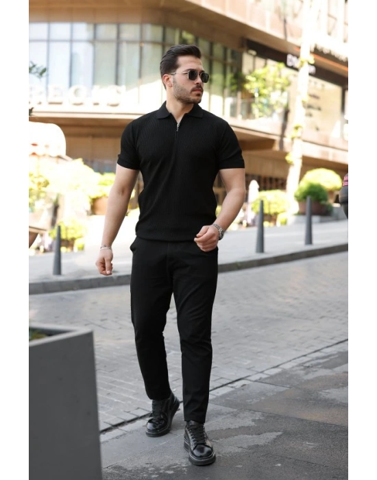 Erkek Fermuarlı Yakalı Kısa Kollu Tshirt