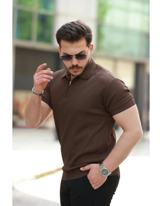 Erkek Fermuarlı Yakalı Kısa Kollu Tshirt