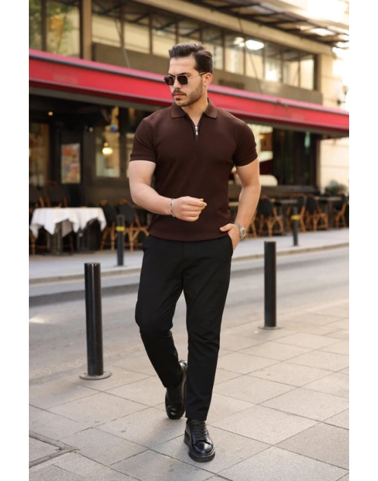 Erkek Fermuarlı Yakalı Kısa Kollu Tshirt