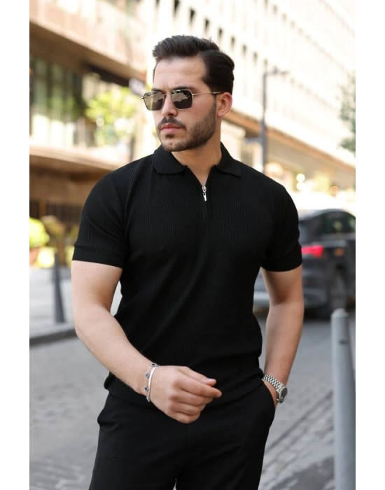 Erkek Fermuarlı Yakalı Kısa Kollu Tshirt