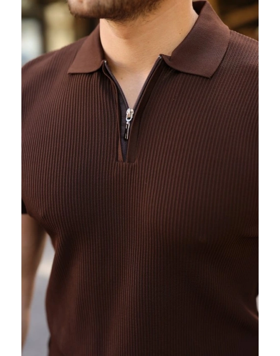 Erkek Fermuarlı Yakalı Kısa Kollu Tshirt