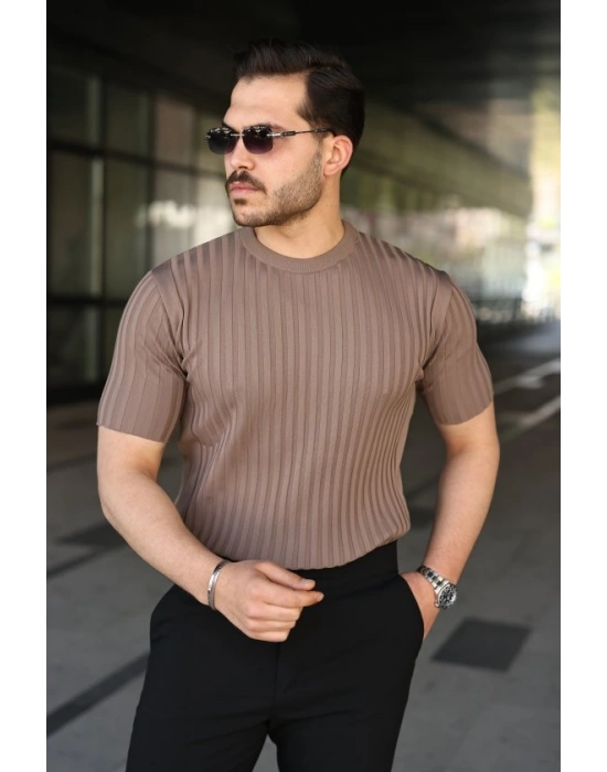 Erkek Fitilli Bisiklet Yaka Kısa Kollu Tişört