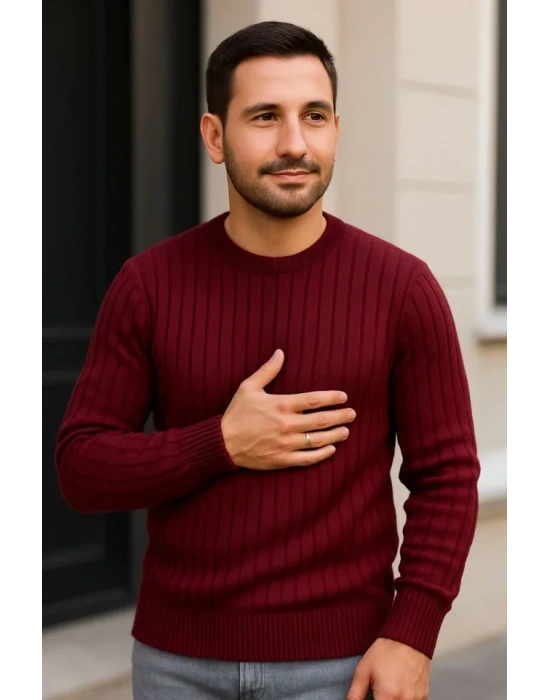 Erkek Fitilli Triko Bisiklet Yaka Kalın Kazak 4lü Set Beyaz-Bebek Mavisi-Gri-Siyah