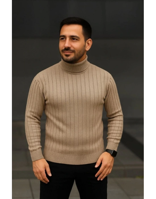 Erkek Fitilli Triko Kazak 3lÜ Set Bebek Mavisi Bej Siyah Regular Balıkcı Yaka Tam Boğazlı Triko Seti Modeli Kazak