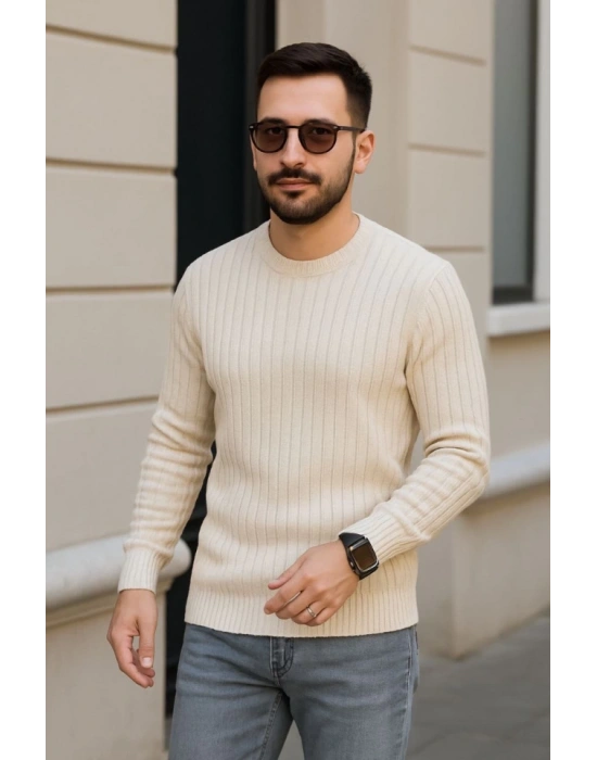Erkek Fitilli Triko Kazak 3’lü Set – Bej, Bebek Mavisi, SiyahKalın Dokuma Pamuklu Regular Fit Bisiklet Yaka Uzun Kollu Kışlık Ve Baharlık Rahat Triko Kombini