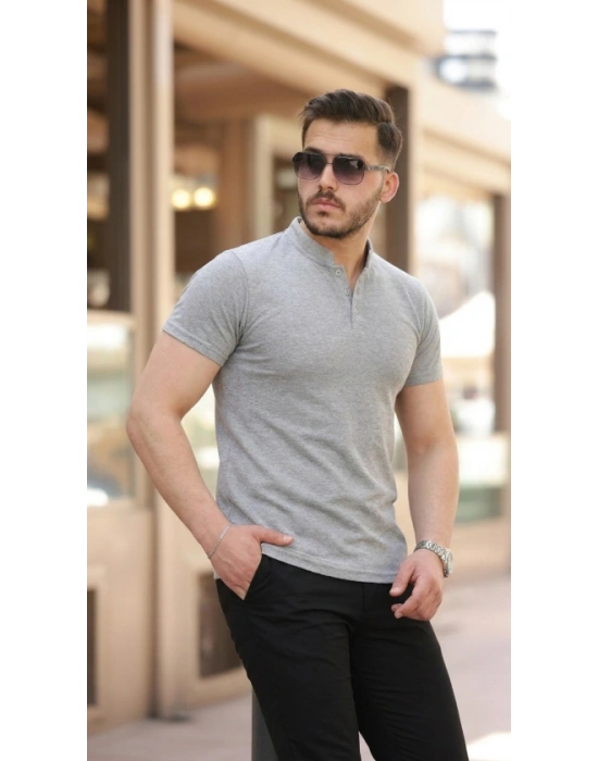 Erkek Hakim Yaka Dokuma Pamuklu Kumaş Kısa Kollu T-shirt