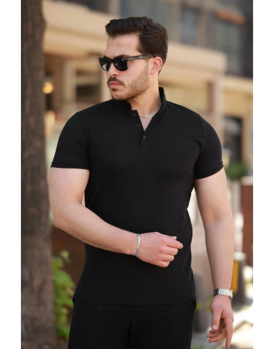 Erkek Hakim Yaka Dokuma Pamuklu Kumaş Kısa Kollu T-shirt