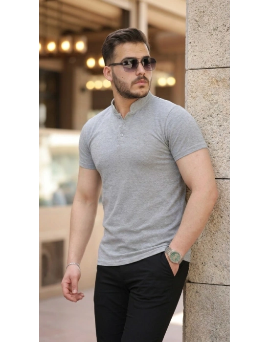 Erkek Hakim Yaka Dokuma Pamuklu Kumaş Kısa Kollu T-shirt