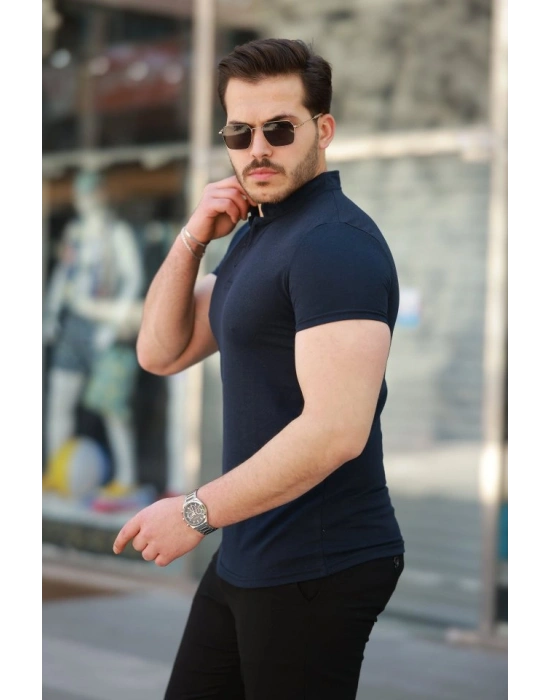 Erkek Hakim Yaka Dokuma Pamuklu Kumaş Kısa Kollu T-shirt