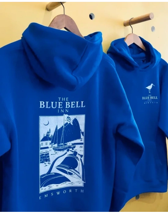 Erkek Kapüşonlu Double Oversize Üç İplik Pamuklu Deniz Yelken Baskılı Kanguru - Saks Mavisi