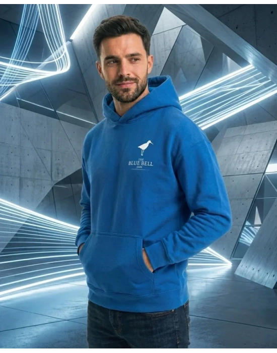 Erkek Kapüşonlu Double Oversize Üç İplik Pamuklu Deniz Yelken Baskılı Kanguru - Saks Mavisi