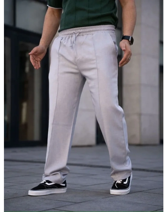 Erkek Keten Cepli Çıma Dikişli Jogger Buggy Pantalon Rahat Kalıp - Gri