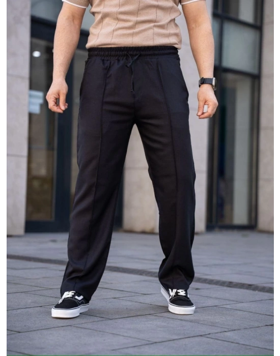 Erkek Keten Cepli Çıma Dikişli Jogger Buggy Pantalon Rahat Kalıp - Siyah
