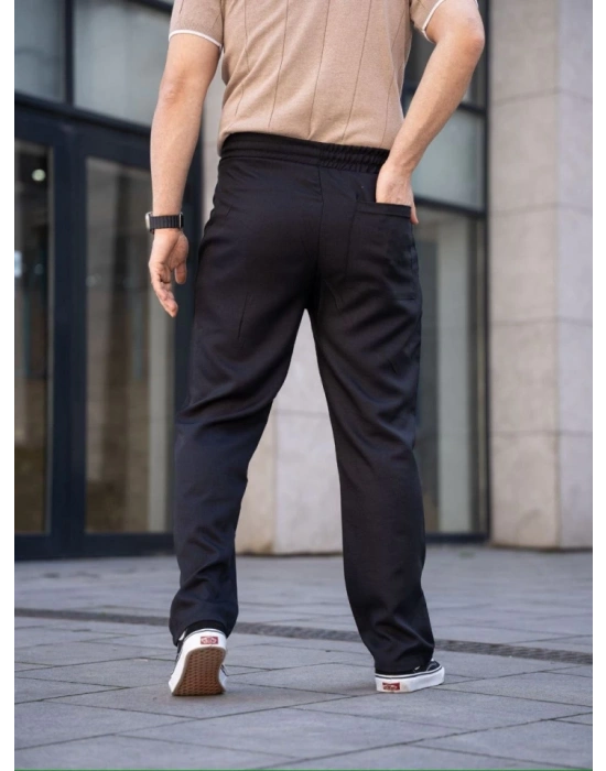 Erkek Keten Cepli Çıma Dikişli Jogger Buggy Pantalon Rahat Kalıp - Siyah