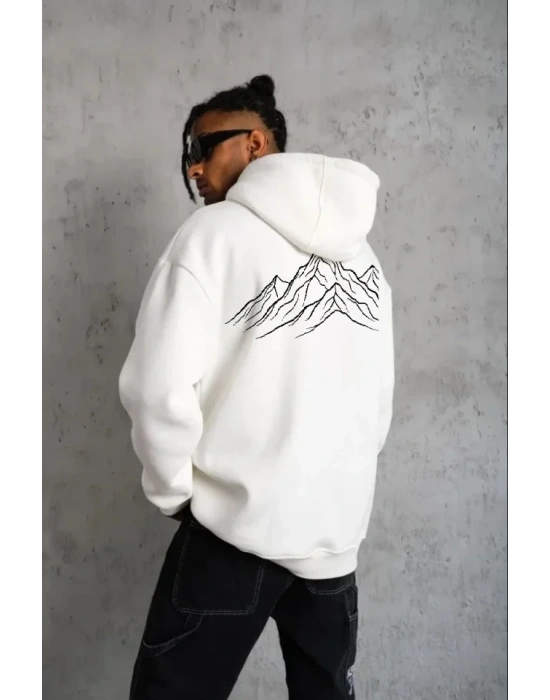 Erkek Nihilist Penguen Özel Tasarım Oversize Kapüşonlu Sweatshirt - Beyaz