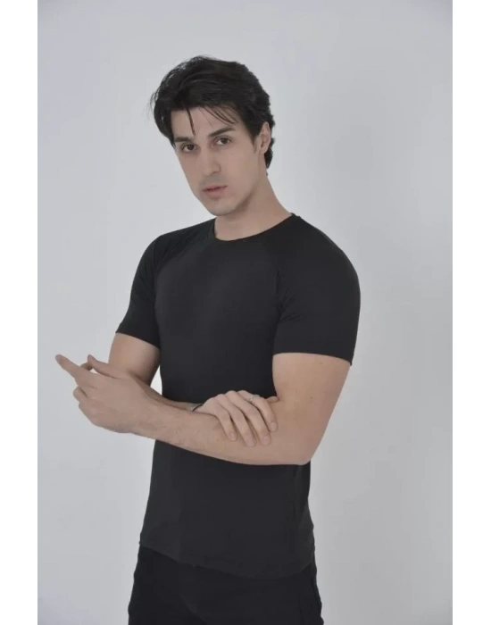 Erkek Omuz Fileli Slim Fit T-shirt - Siyah
