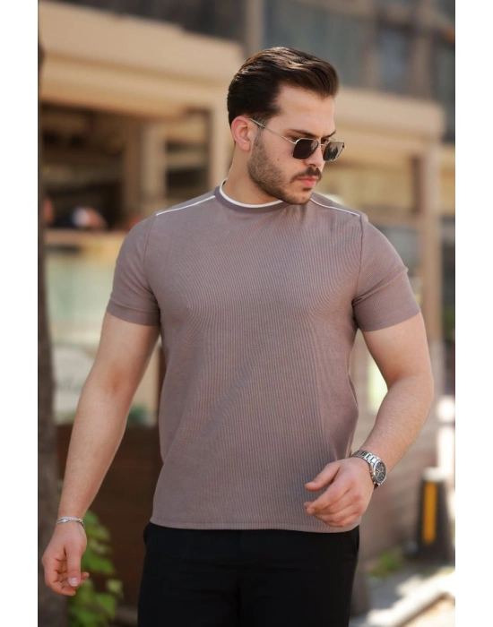 Erkek Omuzlar çizgi Detaylı Kısa Kollu T-shirt