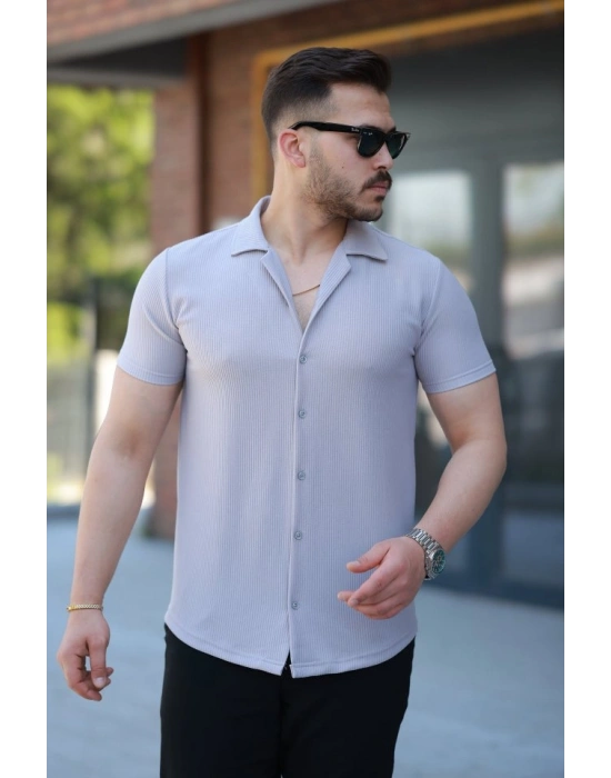 Erkek Ottoman Kumaş Apaj Yaka Kısa Kollu Gömlek