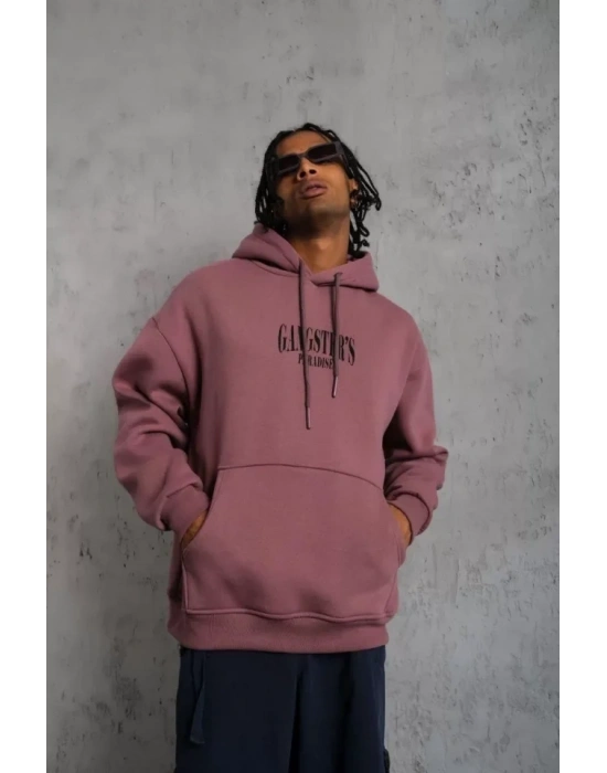 Erkek Paradise Baskılı Kapüşonlu Sweat - Gül Kurusu