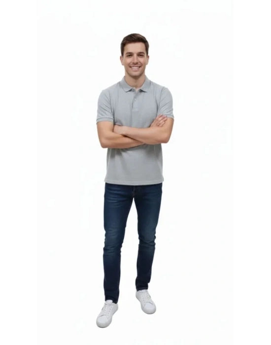 Erkek Pike Kumaş Düğmeli Yaka Regular Fit Günlük Kısa Kol Tişört T-shirt - Gri
