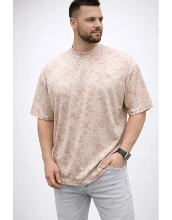 Erkek Premium Tişört OSY Yumuşak Dokulu Yıkamalı Oversize T-Shirt - Bej