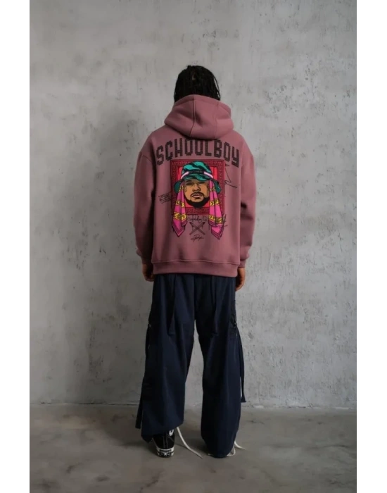 Erkek SCHOOL BOY Baskılı Kapüşonlu Sweat - Gül Kurusu